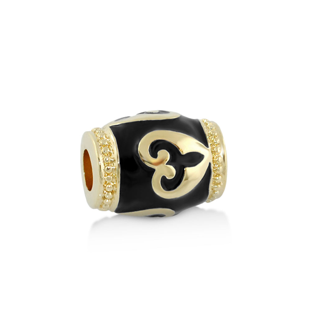 Gabriella Beads Heart Design charm bead black enamel with gold heart motif and crystal ends on Tampa Home & Garden Store
