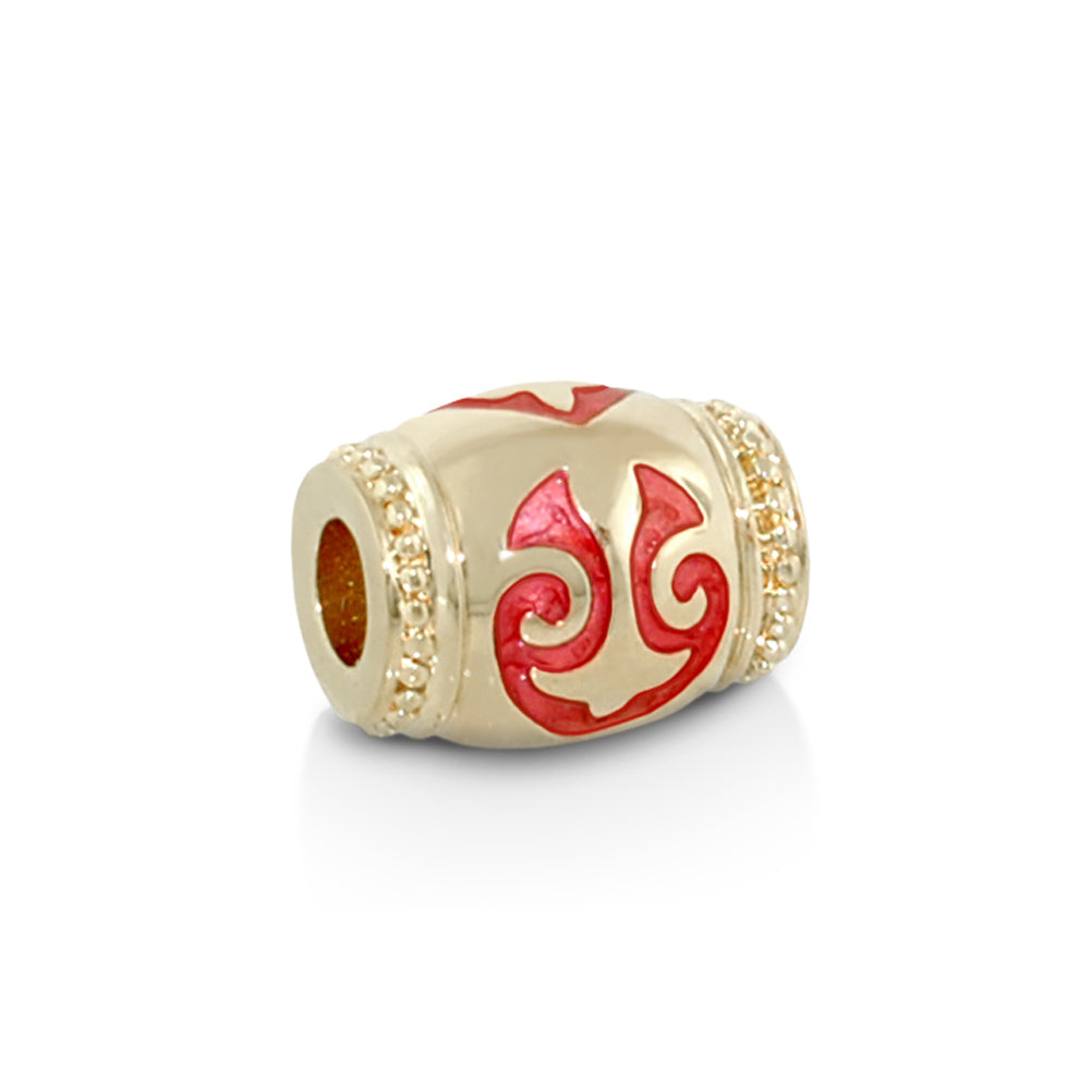 Gabriella Beads Scroll Design charm bead gold tone with red enamel scrolls, Lauren G Adams on Tampa Home & Garden Store