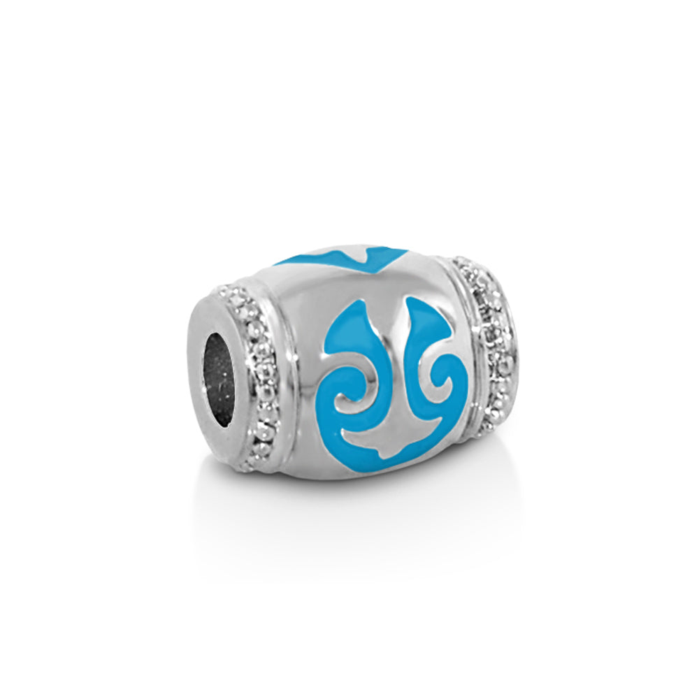 Gabriella Beads Scroll Design charm bead Lauren G Adams silver with blue enamel scrolls on Tampa Home & Garden Store