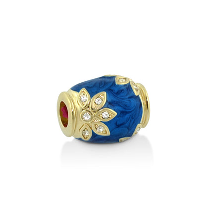 Gabriella Beads crystal flower charm in blue enamel with gold tone setting and clear crystals on Tampa Home & Garden Store