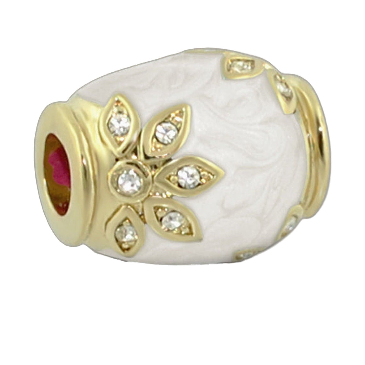 Gabriella Beads Crystal Flower charm on white bead with gold-tone crystal petals on Tampa Home & Garden Store