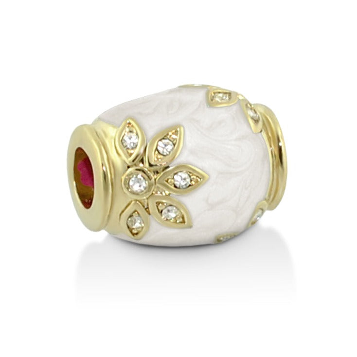 Gabriella Beads Crystal Flower charm bead by Lauren G Adams with gold caps on white marbled body on Tampa Home & Garden Store