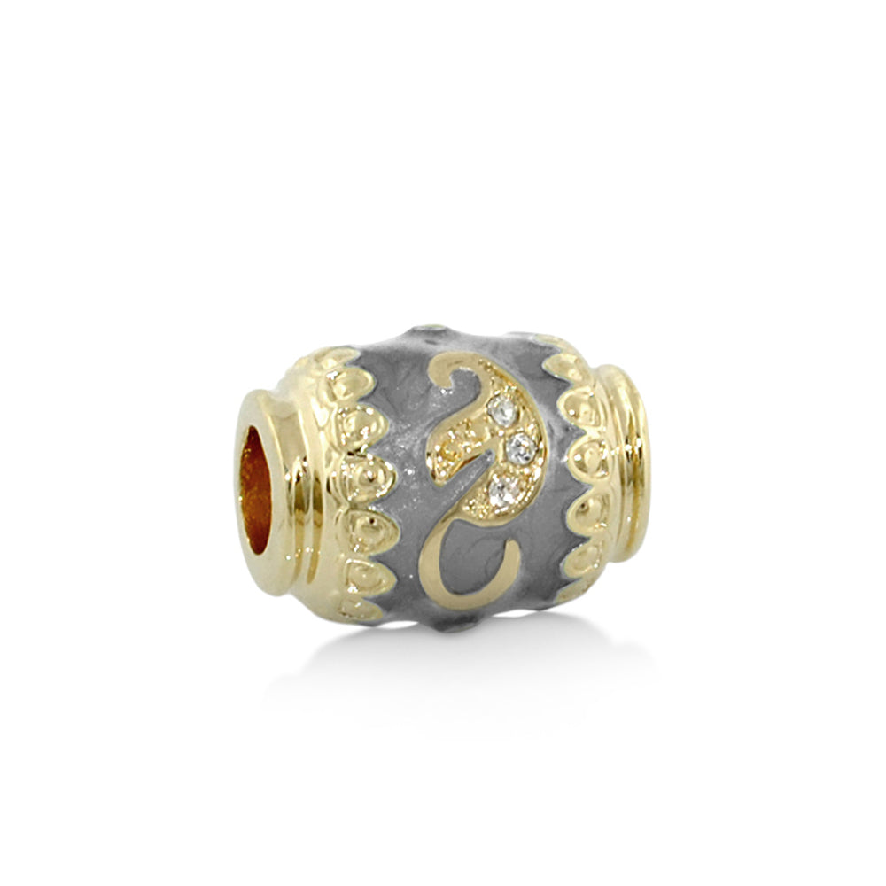 Gabriella Beads Crystal Leaf charm bead gray enamel with gold-tone leaf accents and crystal inlays Lauren G Adams on Tampa Home & Garden Store