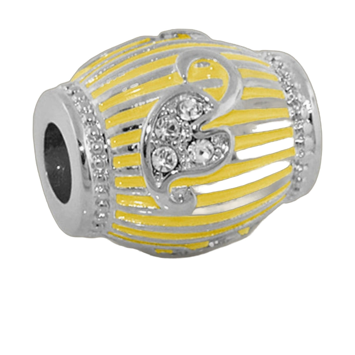 Gabriella Beads enamel leaf charm bead by Lauren G Adams, yellow striped, crystal accents, silver core on Tampa Home & Garden Store