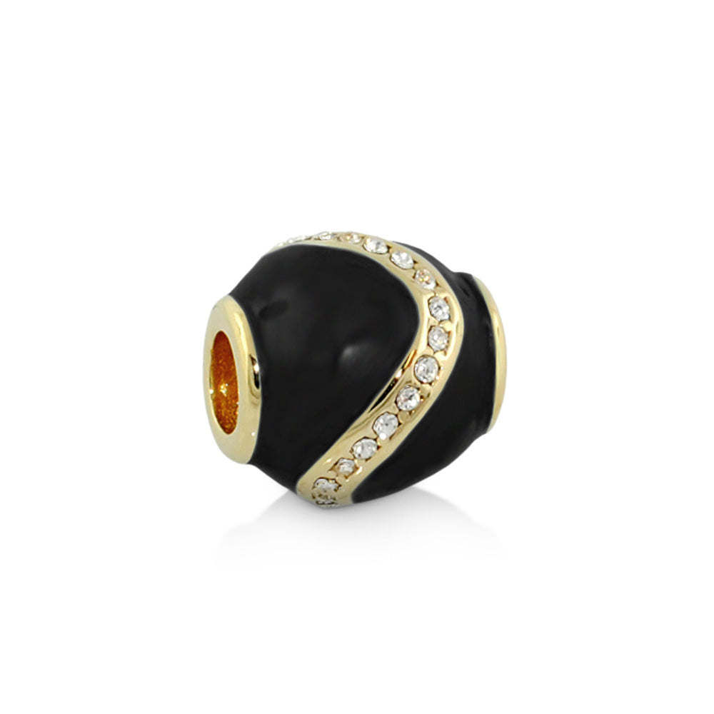 Gabriella Beads Wavy Crystal charm bead, black with gold-tone crystal band, Lauren G Adams on Tampa Home & Garden Store