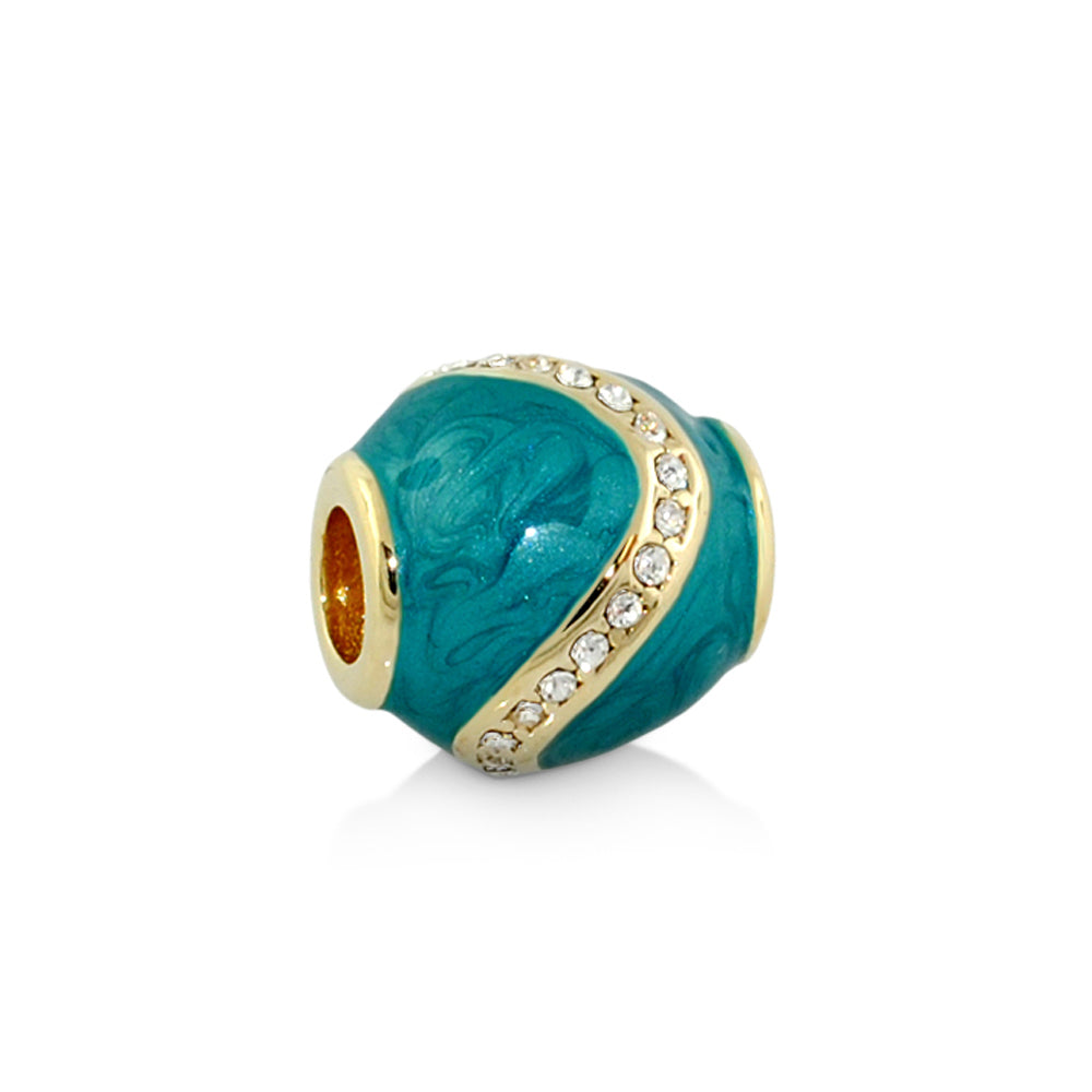 Gabriella Wavy Crystal teal charm bead with gold band and pavé crystals by Lauren G Adams on Tampa Home & Garden Store