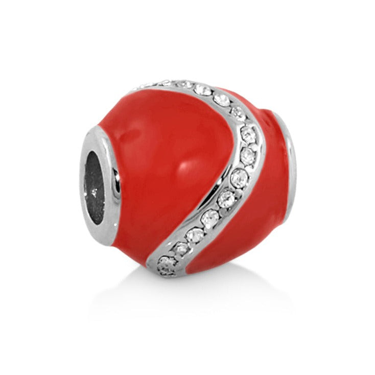Gabriella Beads Wavy Crystal red bead charm with silver crystal stripe on Tampa Home & Garden Store