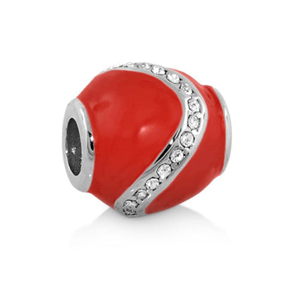 Gabriella Beads Wavy Crystal red bead charm with silver crystal stripe on Tampa Home & Garden Store