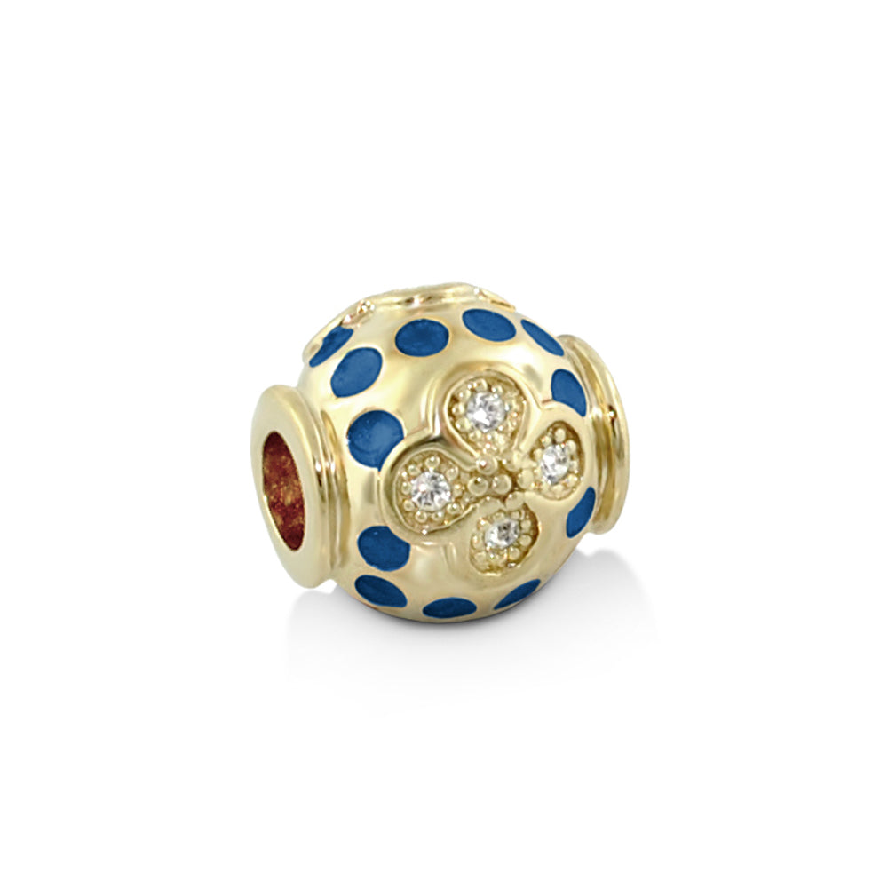 Gabriella Beads Crystal Dots charm, gold bead with blue enamel dots and crystal flower on Tampa Home & Garden Store
