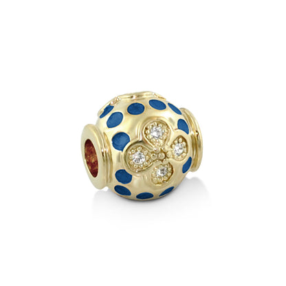 Gabriella Beads Crystal Dots charm, gold bead with blue enamel dots and crystal flower on Tampa Home & Garden Store