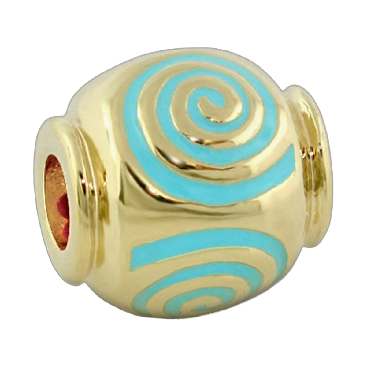 Gabriella Beads Swirl charm bead by Lauren G Adams, turquoise spiral on ceramic with goldtone on Tampa Home & Garden Store