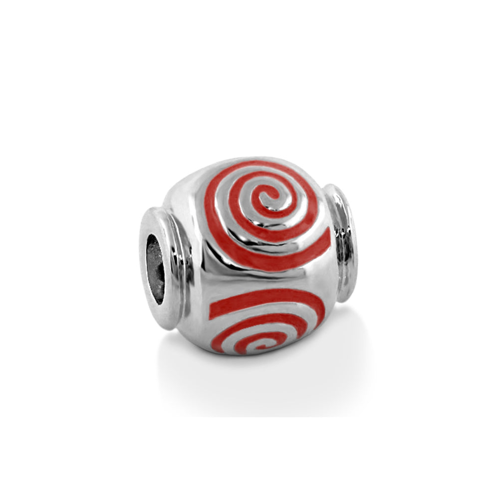 Gabriella Beads Swirl charm bead, silver-tone with red enamel spiral, Lauren G Adams on Tampa Home & Garden Store