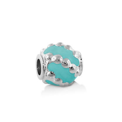 Gabriella Beads Dot Stripes charm bead turquoise enamel with silver beaded edge on Tampa Home & Garden Store