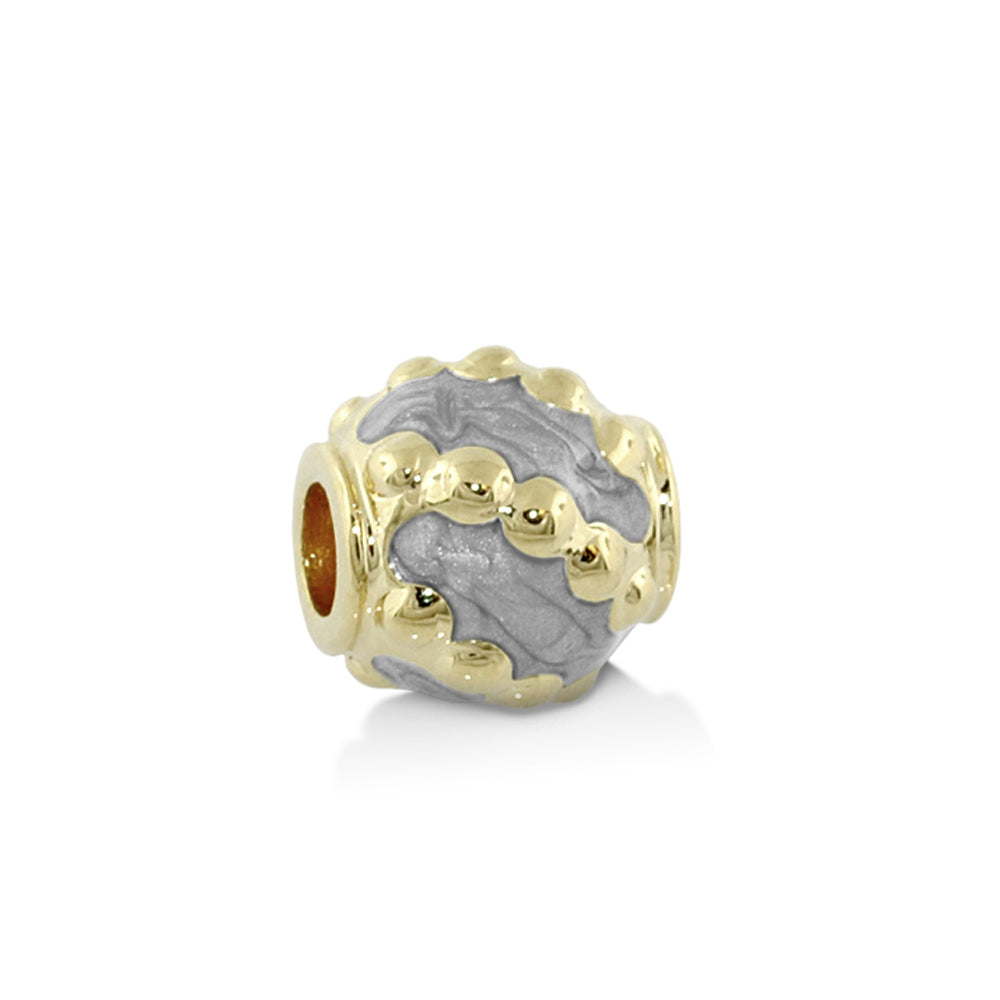 Gabriella Beads Dot Stripes charm bead by Lauren G Adams, gold-tone edging with gray stripes on Tampa Home & Garden Store