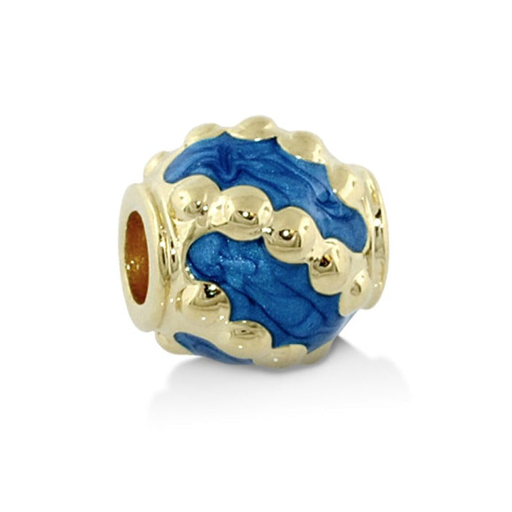 Gabriella Beads Dot Stripes gold-tone bead with blue marbled enamel by Lauren G Adams on Tampa Home & Garden Store
