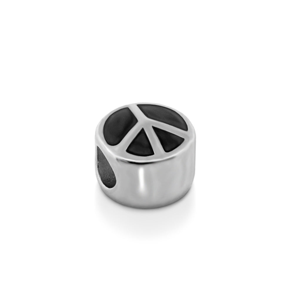 Gabriella Beads Peace Sign bead, silver-tone metal with black enamel on Tampa Home & Garden Store