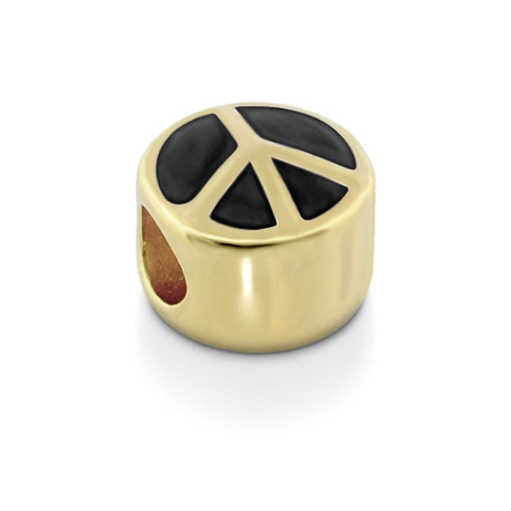 Gabriella Beads Peace Sign charm, gold bead with black enamel peace symbol on Tampa Home & Garden Store