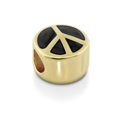 Gabriella Beads Peace Sign charm, gold bead with black enamel peace symbol on Tampa Home & Garden Store