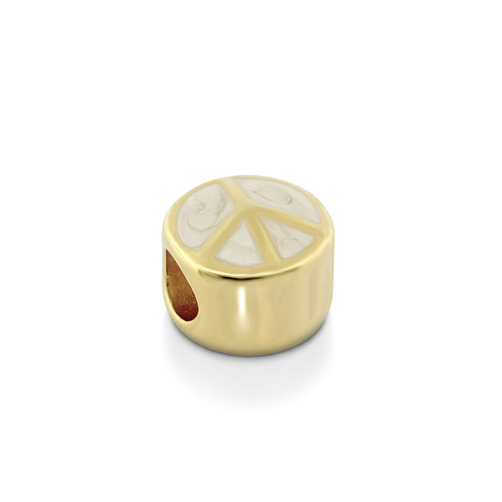 Gabriella Beads Peace Sign charm bead gold with white enamel by Lauren G Adams on Tampa Home & Garden Store