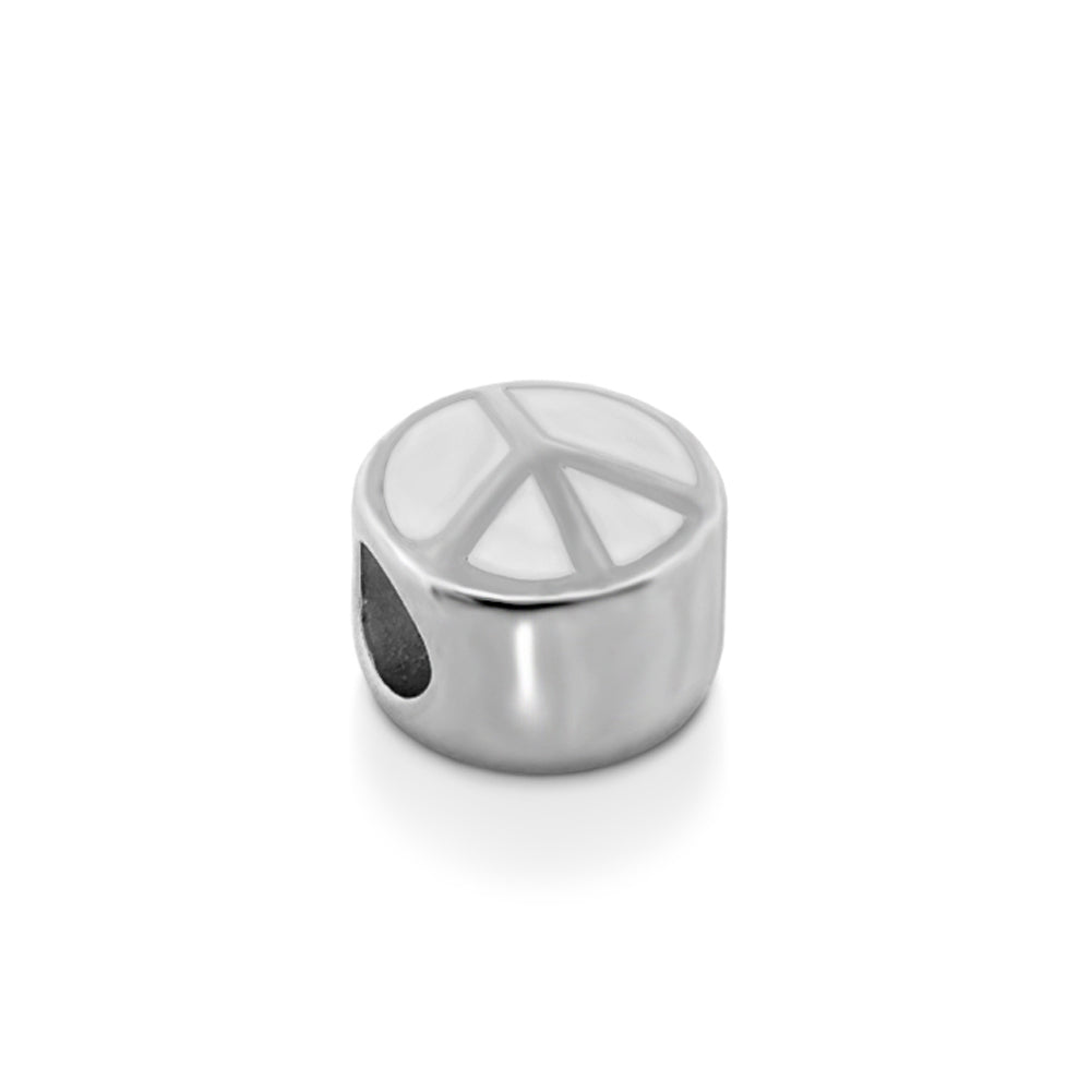 Gabriella Beads Peace Sign charm bead in silver with white enamel, Lauren G Adams on Tampa Home & Garden Store