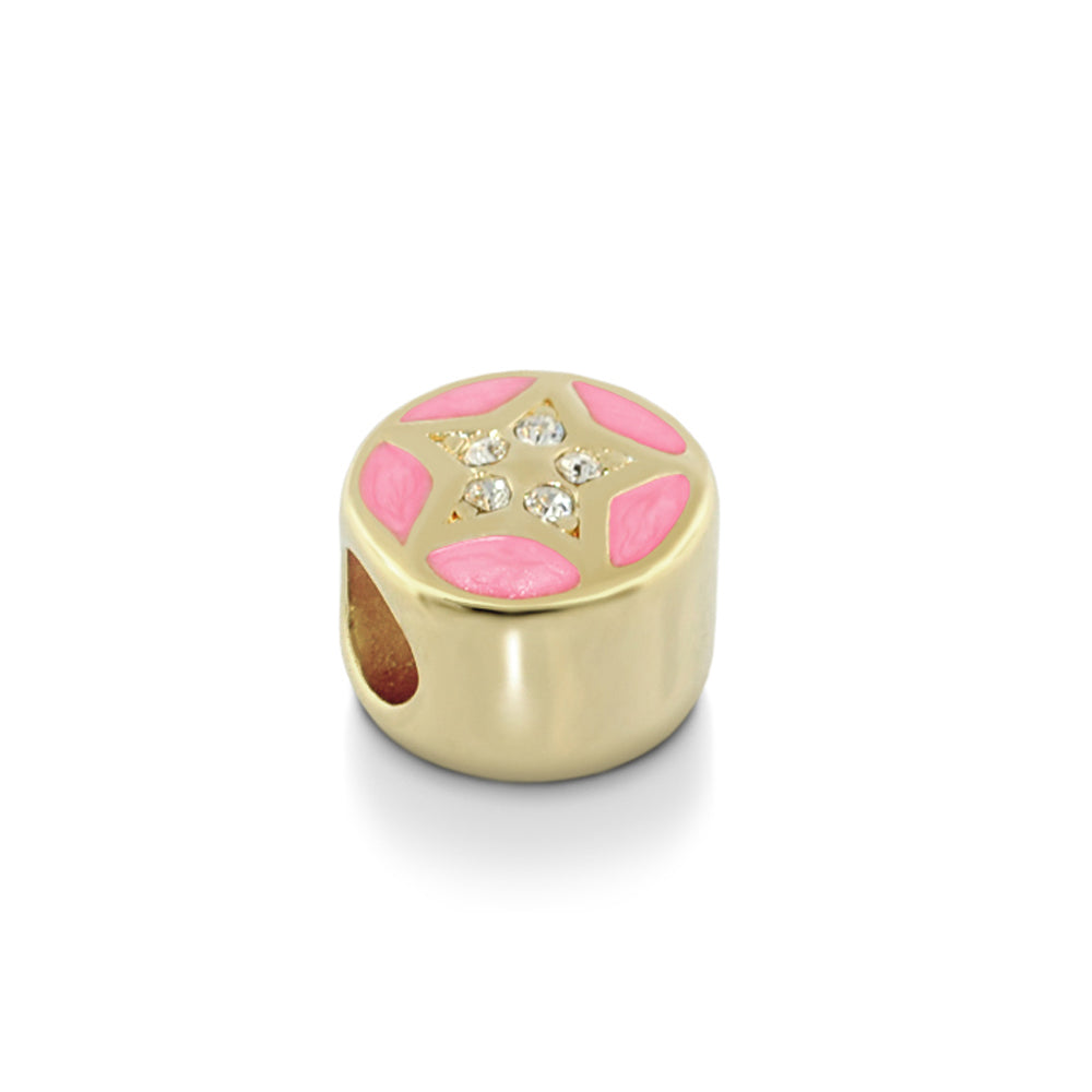 Gabriella Beads Pave Star charm bead gold tone with pink enamel petals and crystals on Tampa Home & Garden Store