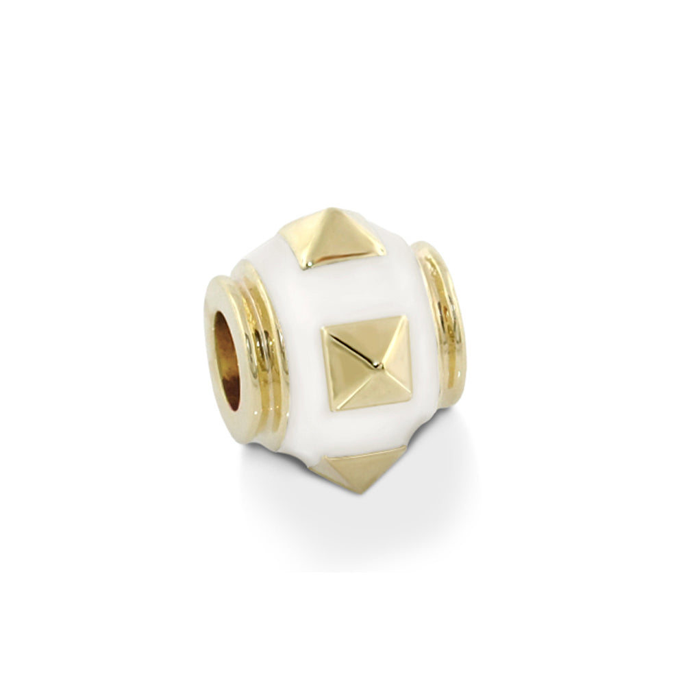 Gabriella Beads Studs bead charm white ceramic with gold pyramid studs on Tampa Home & Garden Store