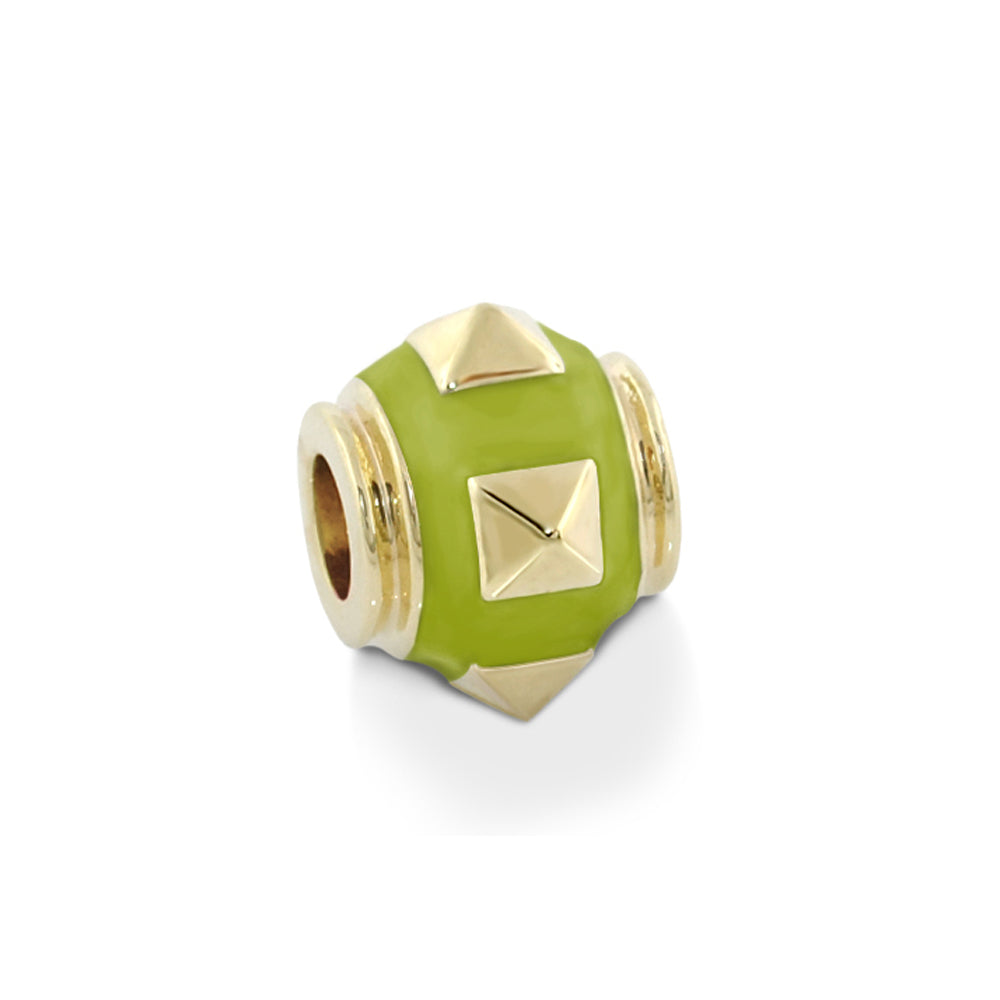 Gabriella Beads charm bead in lime enamel with gold-tone pyramid studs by Lauren G Adams on Tampa Home & Garden Store