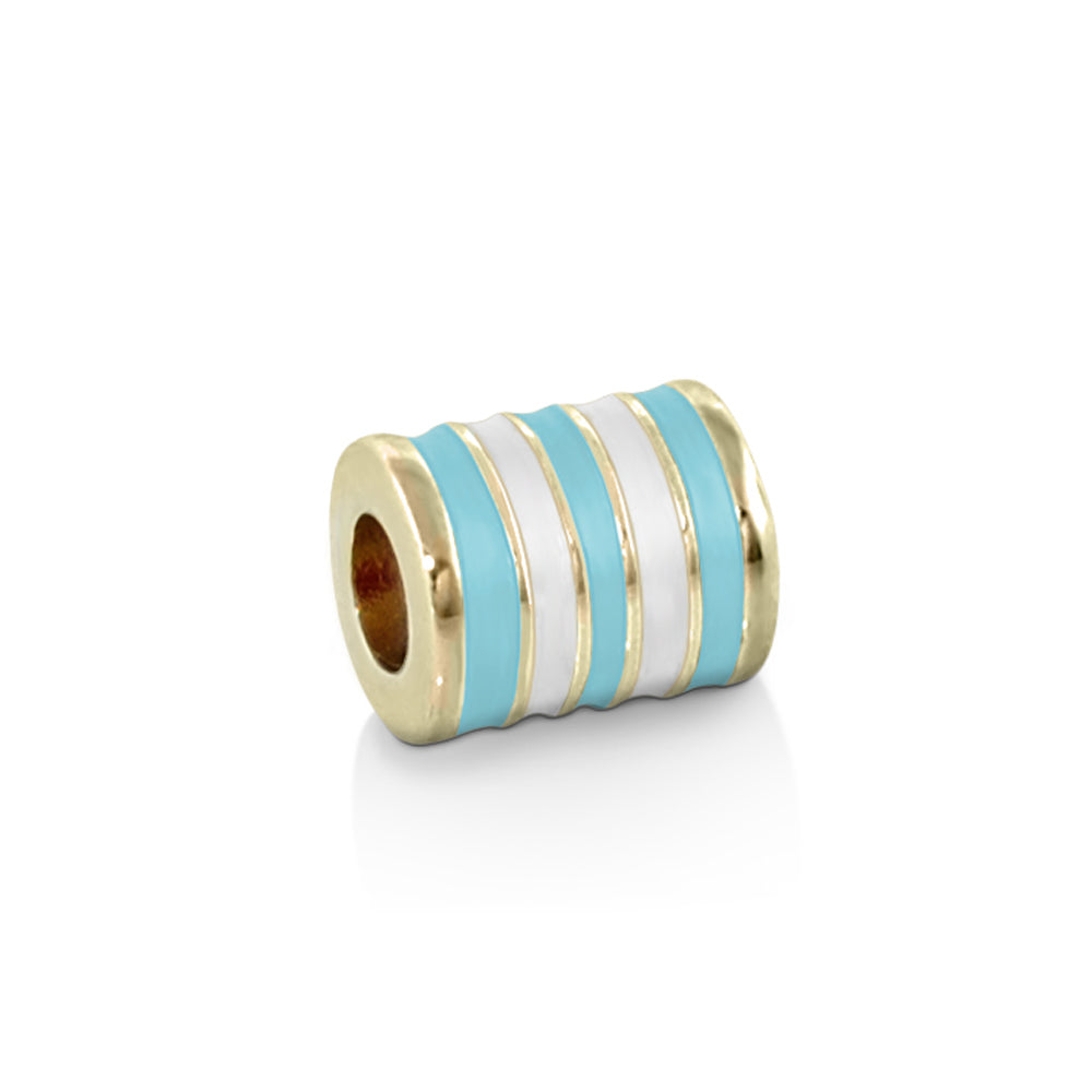 Gabriella Beads enamel stripes charm bead in turquoise and white with gold rims on Tampa Home & Garden Store