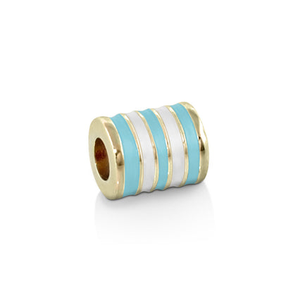 Gabriella Beads enamel stripes charm bead in turquoise and white with gold rims on Tampa Home & Garden Store