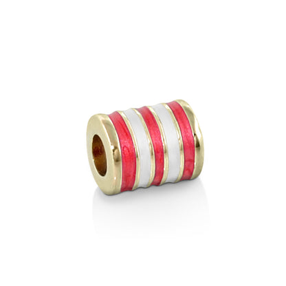 Gabriella Beads enamel stripes charm bead with gold-tone metal and pink and white enamel on Tampa Home & Garden Store
