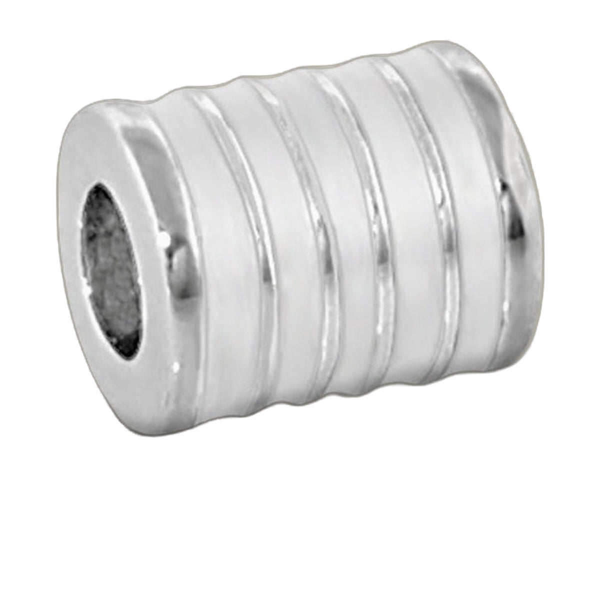 Gabriella Beads Enamel Stripes charm bead by Lauren G Adams, silver-tone with ridged grooves on Tampa Home & Garden Store