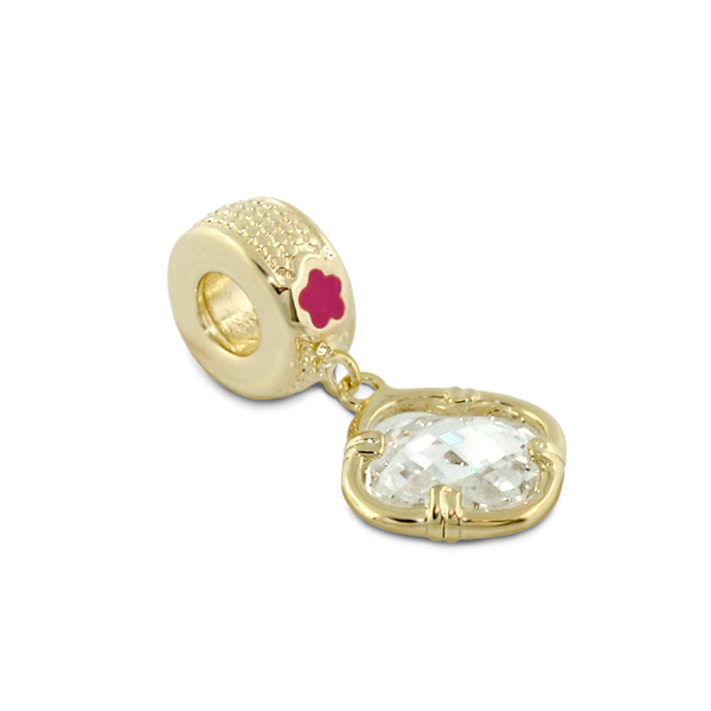 Gabriella Beads Clover charm pendant, gold tone with crystal drop and pink enamel clover accent on Tampa Home & Garden Store