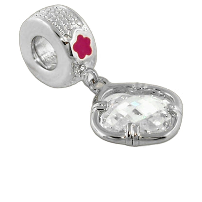 Gabriella Beads Clover two-piece charm: pink enamel clover on silver disc with clear crystal bead on Tampa Home & Garden Store