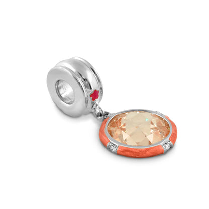 Gabriella Beads Cz charm pendant with peach faceted crystal in silver bezel and orange ring on Tampa Home & Garden Store