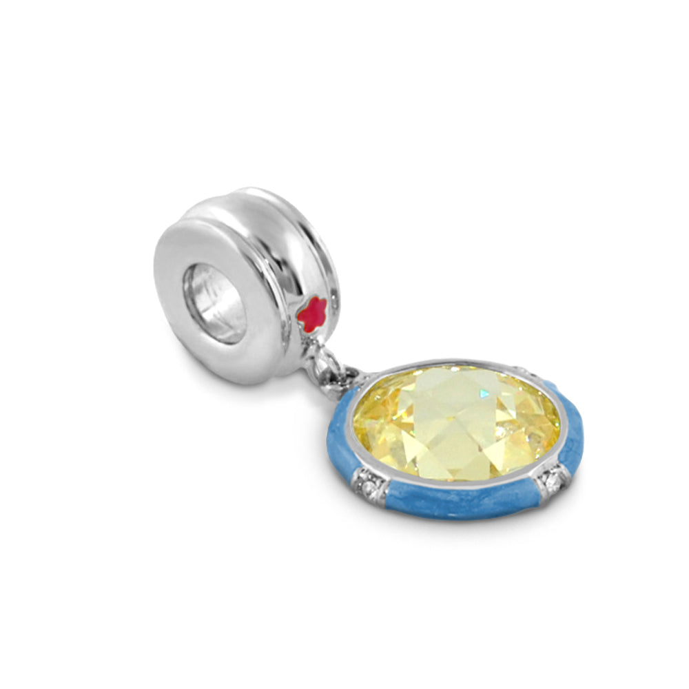 Gabriella Beads Cz charm, blue enamel bezel, yellow faceted CZ, Lauren G Adams on Tampa Home & Garden Store