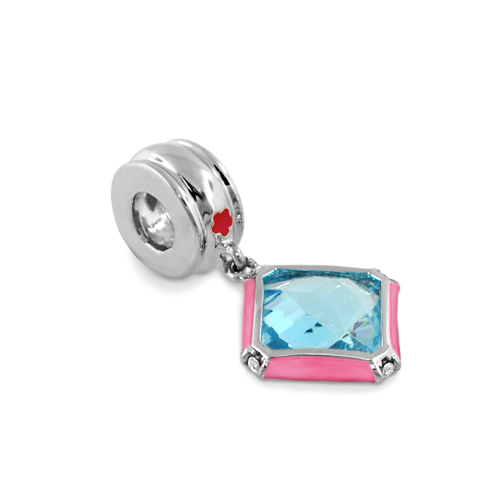 Gabriella Beads Square Cz charm by Lauren G Adams blue cushion-cut crystal pink enamel bezel on Tampa Home & Garden Store