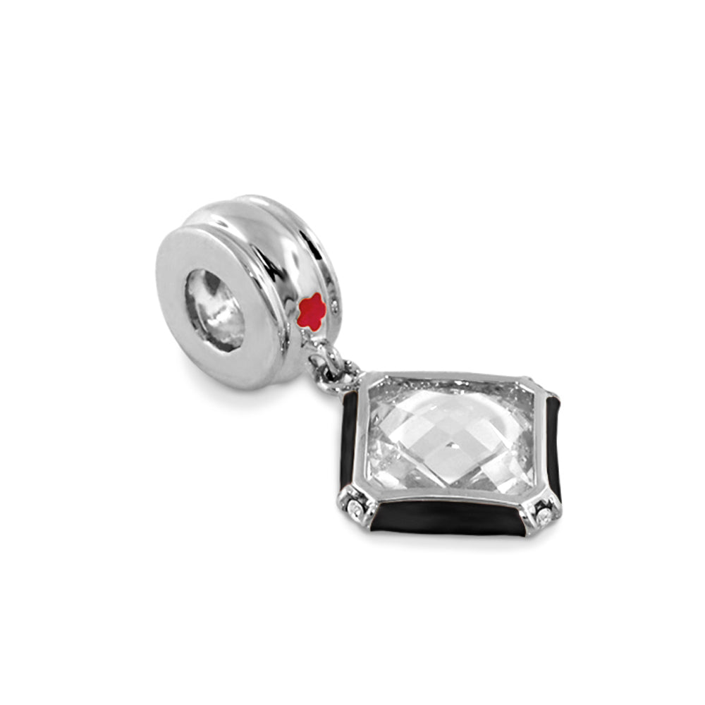 Gabriella Beads CZ square charm pendant in silver-tone with black enamel and a clear stone on Tampa Home & Garden Store