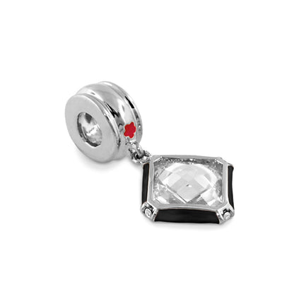 Gabriella Beads CZ square charm pendant in silver-tone with black enamel and a clear stone on Tampa Home & Garden Store