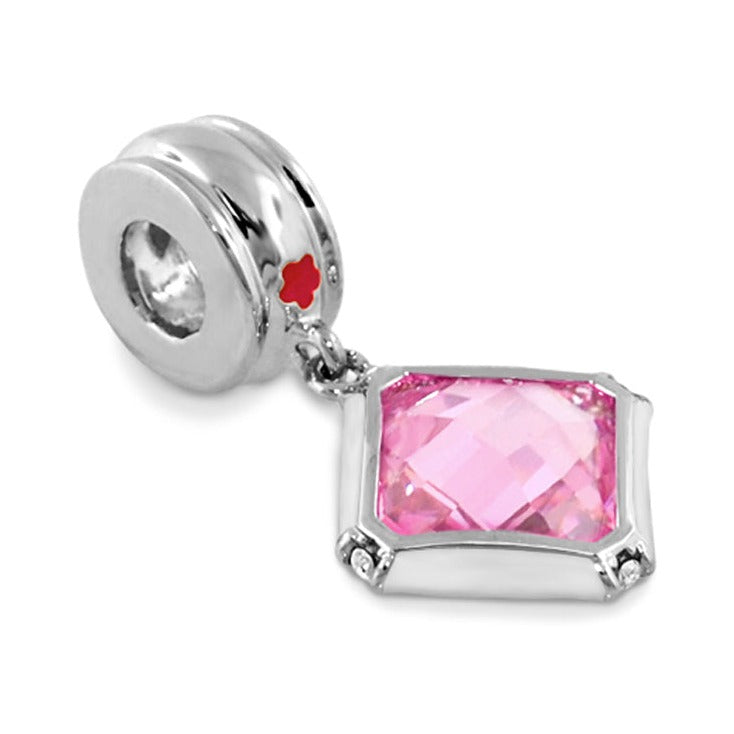 Gabriella Beads square CZ charm by Lauren G Adams, silver tone, pink cushion-cut gemstone on Tampa Home & Garden Store