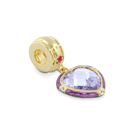 Gabriella Beads Heart Cz charm with lavender gem, gold-tone setting, purple enamel rim on Tampa Home & Garden Store