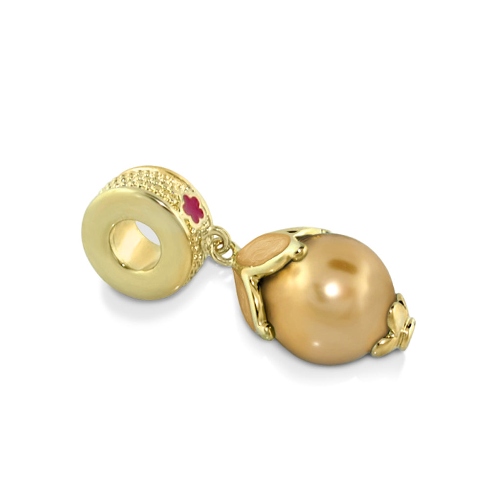 Gabriella Bead Charm gold-tone bead charm with peach pearl drop and pink enamel flower detail on Tampa Home & Garden Store
