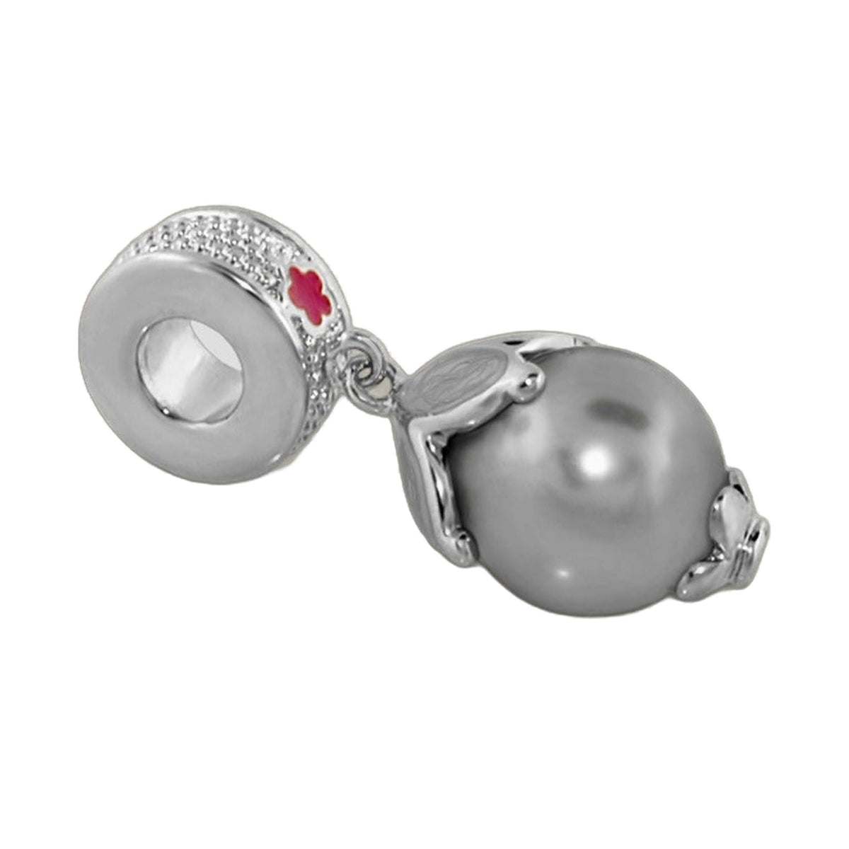 Gabriella Bead Charm silver-toned with textured band and red enamel clover accent Lauren G Adams on Tampa Home & Garden Store