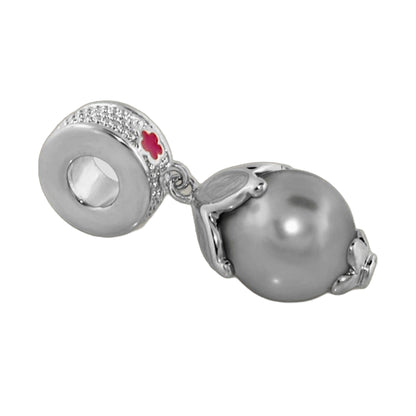 Gabriella Bead Charm silver-toned with textured band and red enamel clover accent Lauren G Adams on Tampa Home & Garden Store