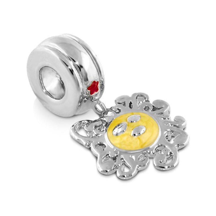 Gabriella Beads Sunshine charm and silver bead, 2-piece, yellow center with filigree petals on Tampa Home & Garden Store