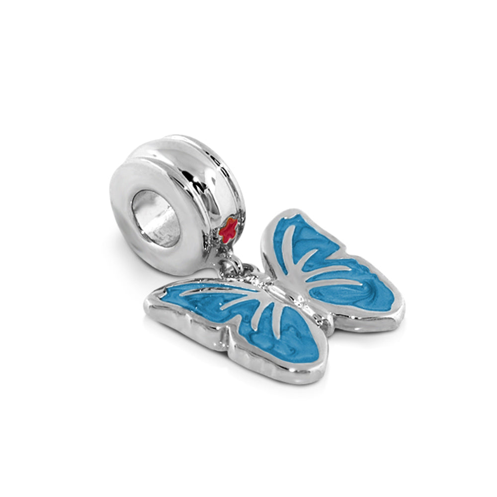 Gabriella Beads butterfly charm bead, blue enamel wings, silver-tone metal, Lauren G Adams on Tampa Home & Garden Store