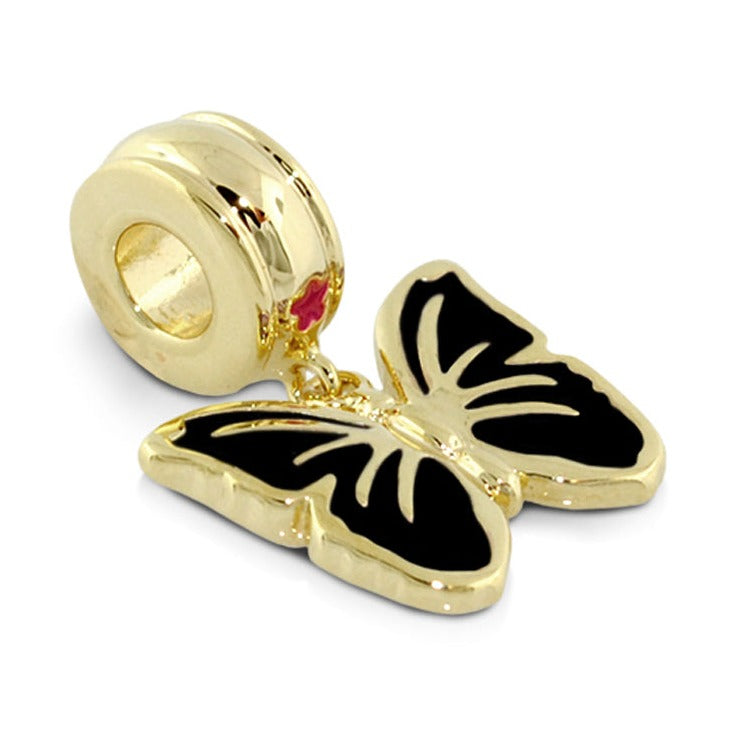 Gabriella Beads butterfly charm by Lauren G Adams, gold-tone with black enamel wings on Tampa Home & Garden Store