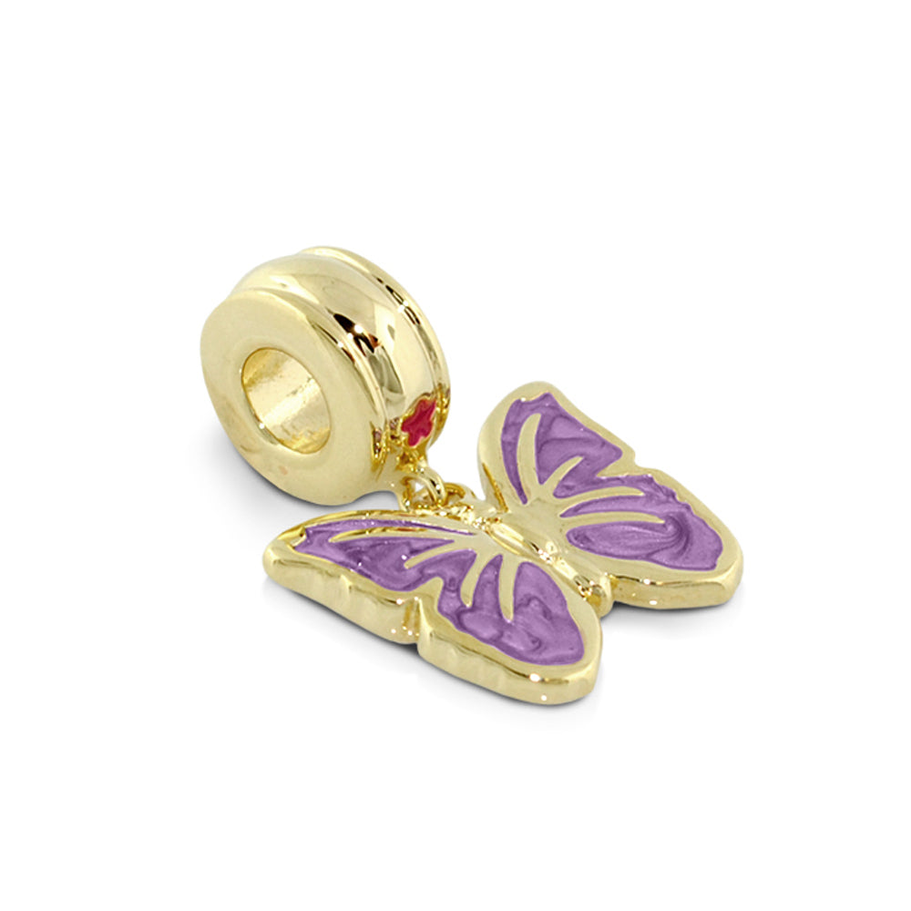 Gabriella Beads Butterfly charm bead by Lauren G Adams, gold-tone with purple enamel wings on Tampa Home & Garden Store