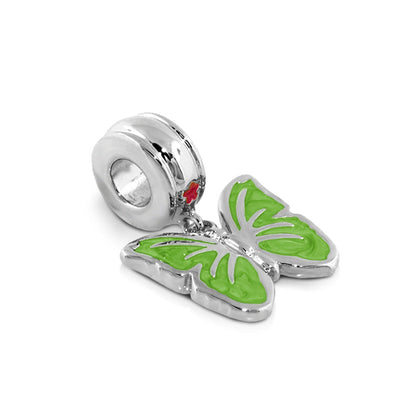 Gabriella Beads Butterfly charm, silver with green enamel wings, Lauren G Adams on Tampa Home & Garden Store