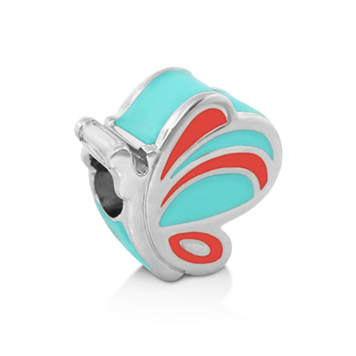 Gabriella Beads Butterfly charm bead turquoise enamel with red accents in silver frame on Tampa Home & Garden Store