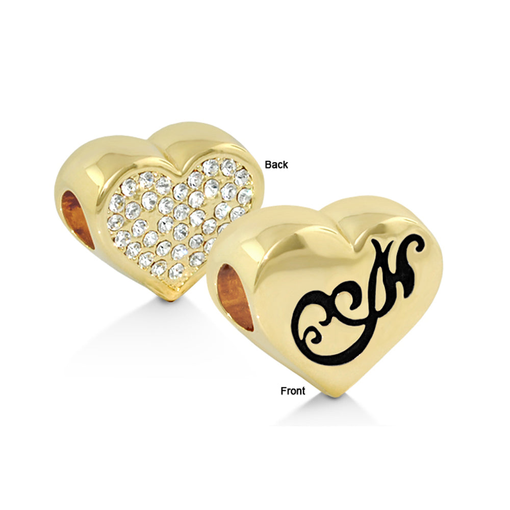 Gabriella Beads Heart Charm pair in gold tone; front Lauren G Adams monogram, back pavé crystals on Tampa Home & Garden Store